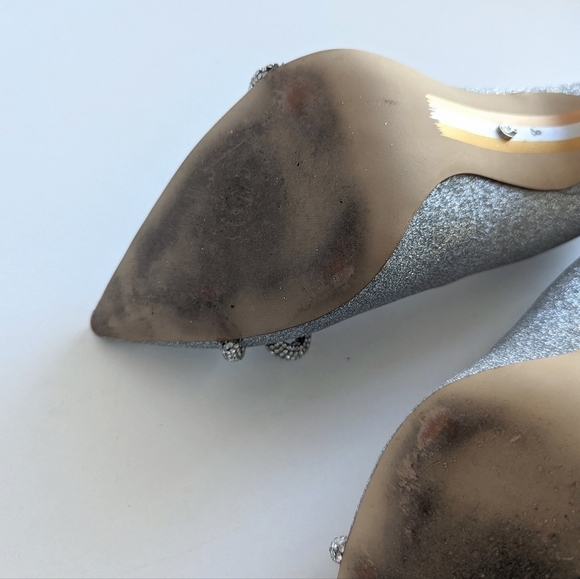 Sam Edelman Deela Pointed Toe Mesh Bow Stiletto Heel Scallop Upper Glitter sz 10 - Picture 12 of 13